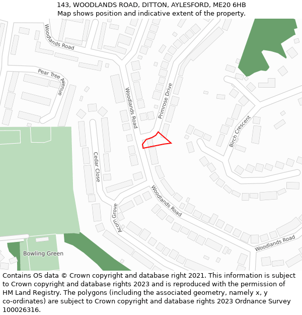 143, WOODLANDS ROAD, DITTON, AYLESFORD, ME20 6HB: Location map and indicative extent of plot