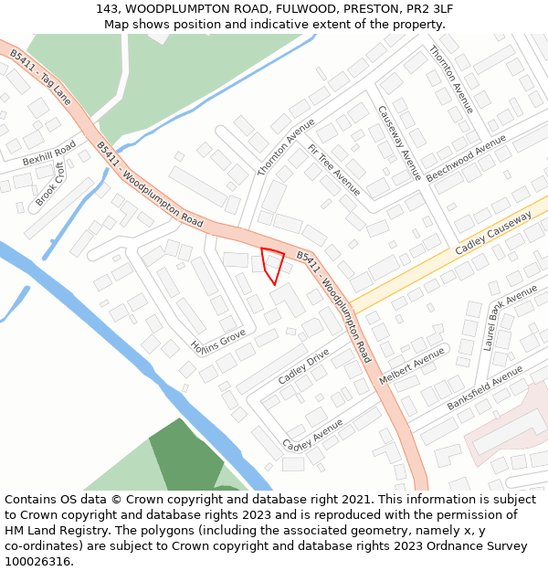 143, WOODPLUMPTON ROAD, FULWOOD, PRESTON, PR2 3LF: Location map and indicative extent of plot