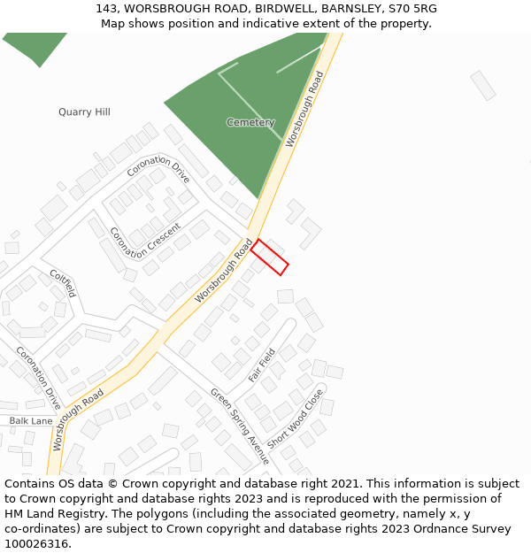 143, WORSBROUGH ROAD, BIRDWELL, BARNSLEY, S70 5RG: Location map and indicative extent of plot