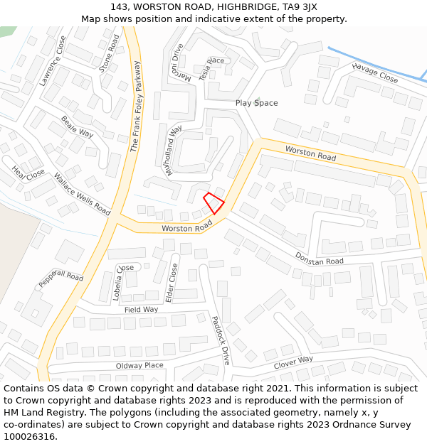 143, WORSTON ROAD, HIGHBRIDGE, TA9 3JX: Location map and indicative extent of plot