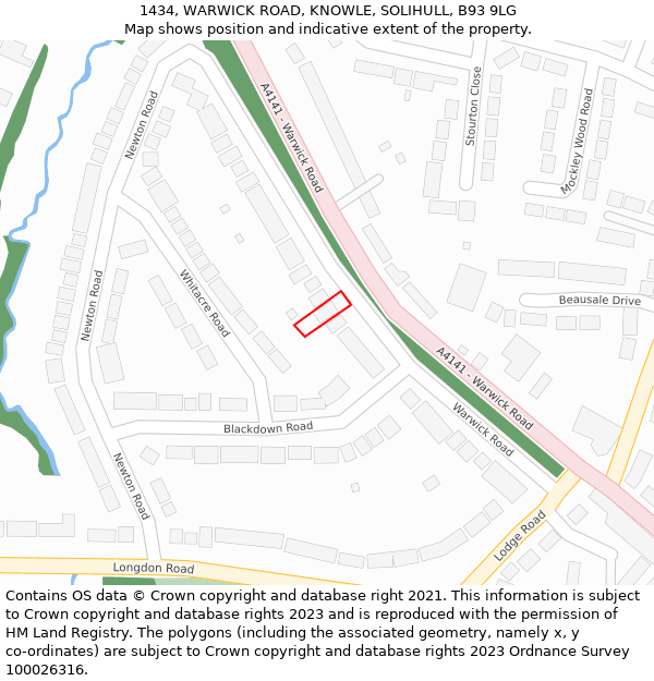 1434, WARWICK ROAD, KNOWLE, SOLIHULL, B93 9LG: Location map and indicative extent of plot