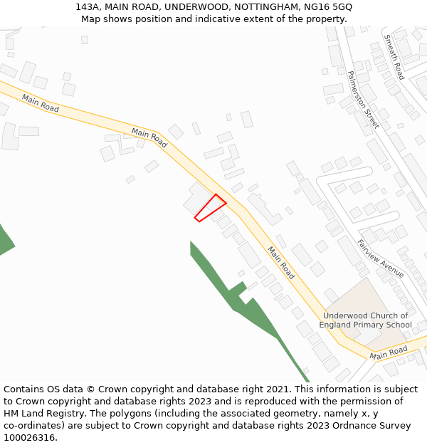 143A, MAIN ROAD, UNDERWOOD, NOTTINGHAM, NG16 5GQ: Location map and indicative extent of plot