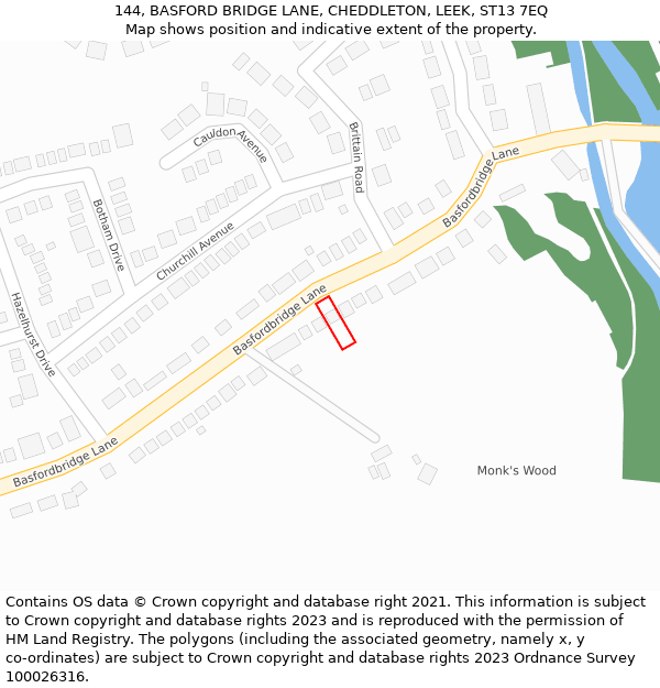 144, BASFORD BRIDGE LANE, CHEDDLETON, LEEK, ST13 7EQ: Location map and indicative extent of plot