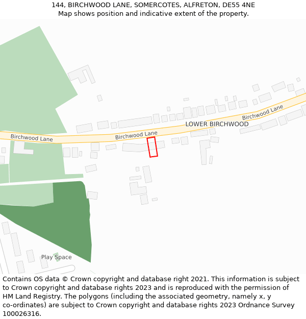 144, BIRCHWOOD LANE, SOMERCOTES, ALFRETON, DE55 4NE: Location map and indicative extent of plot