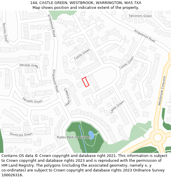 144, CASTLE GREEN, WESTBROOK, WARRINGTON, WA5 7XA: Location map and indicative extent of plot