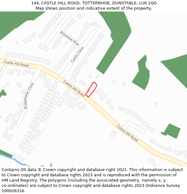 144, CASTLE HILL ROAD, TOTTERNHOE, DUNSTABLE, LU6 1QG: Location map and indicative extent of plot