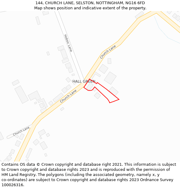144, CHURCH LANE, SELSTON, NOTTINGHAM, NG16 6FD: Location map and indicative extent of plot