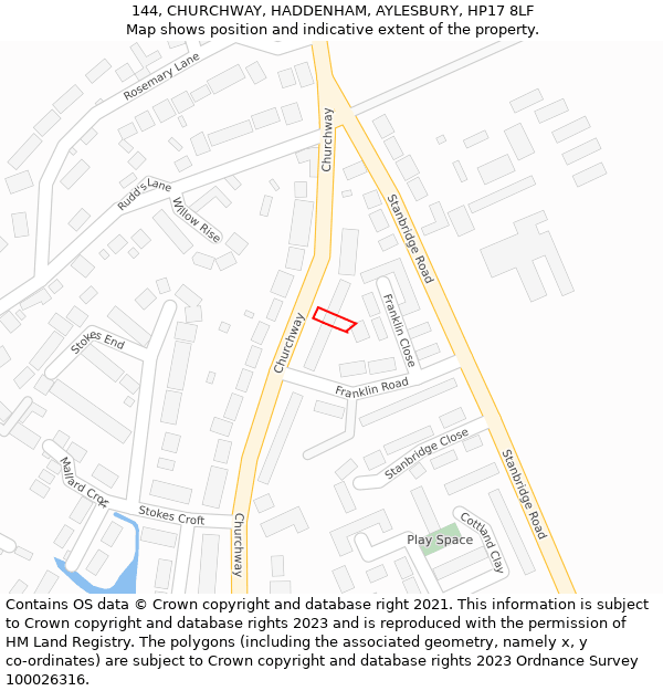 144, CHURCHWAY, HADDENHAM, AYLESBURY, HP17 8LF: Location map and indicative extent of plot