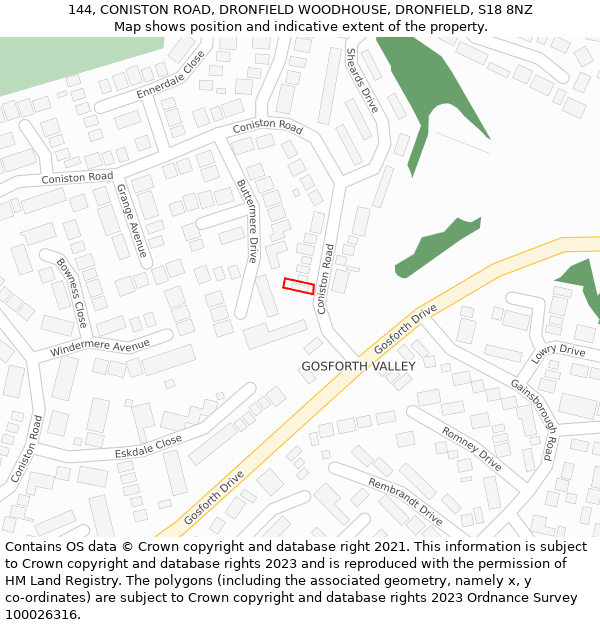 144, CONISTON ROAD, DRONFIELD WOODHOUSE, DRONFIELD, S18 8NZ: Location map and indicative extent of plot