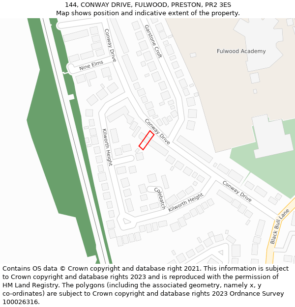 144, CONWAY DRIVE, FULWOOD, PRESTON, PR2 3ES: Location map and indicative extent of plot