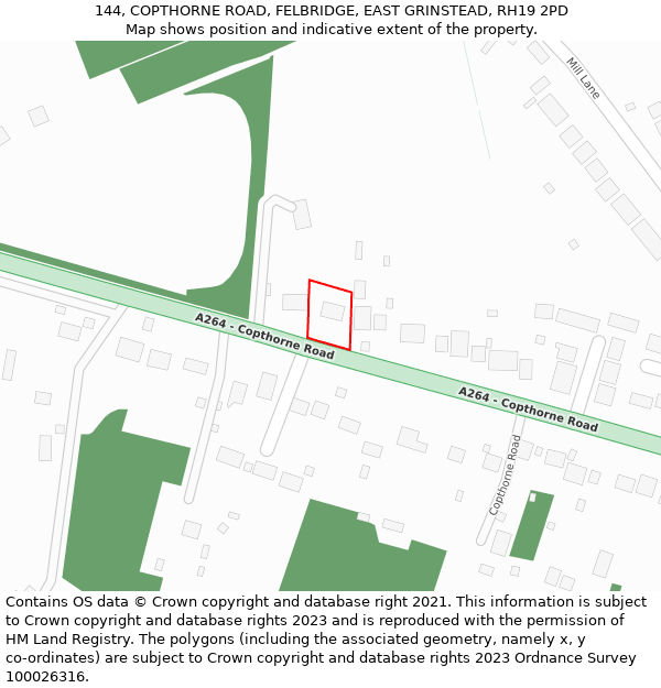 144, COPTHORNE ROAD, FELBRIDGE, EAST GRINSTEAD, RH19 2PD: Location map and indicative extent of plot