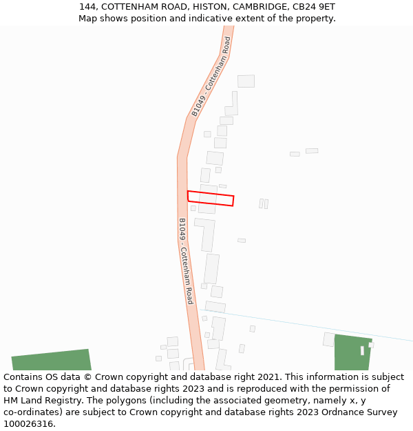 144, COTTENHAM ROAD, HISTON, CAMBRIDGE, CB24 9ET: Location map and indicative extent of plot