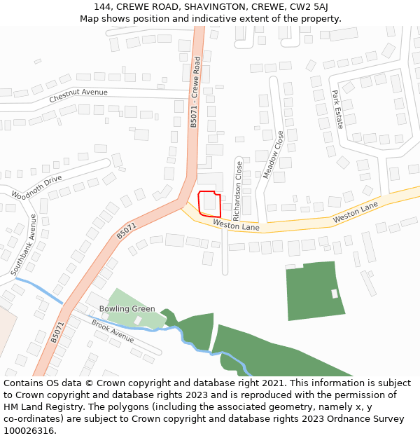 144, CREWE ROAD, SHAVINGTON, CREWE, CW2 5AJ: Location map and indicative extent of plot