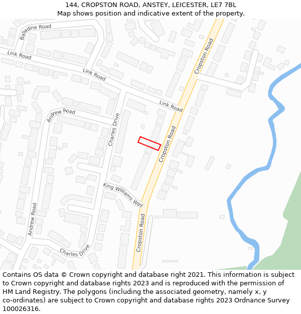 144, CROPSTON ROAD, ANSTEY, LEICESTER, LE7 7BL: Location map and indicative extent of plot