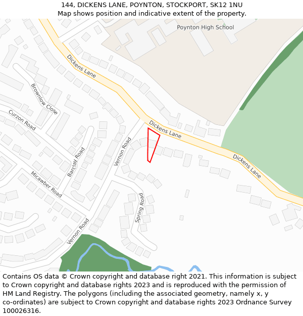 144, DICKENS LANE, POYNTON, STOCKPORT, SK12 1NU: Location map and indicative extent of plot
