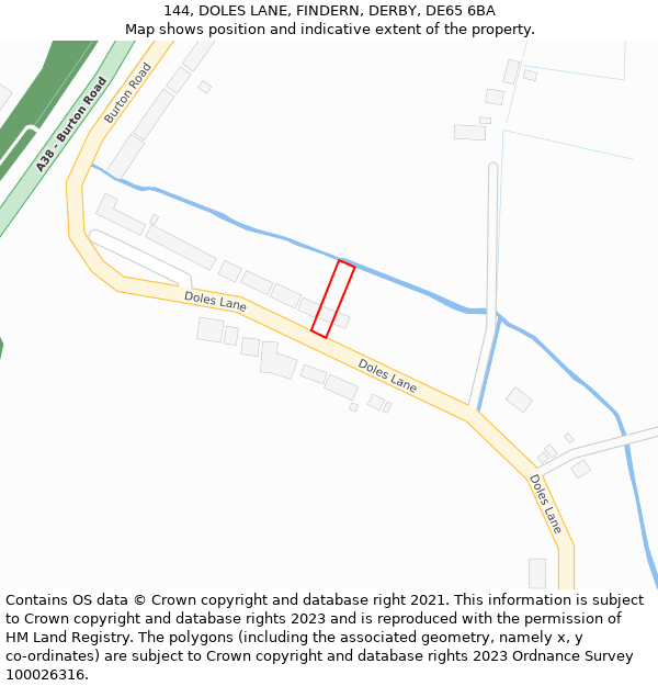 144, DOLES LANE, FINDERN, DERBY, DE65 6BA: Location map and indicative extent of plot