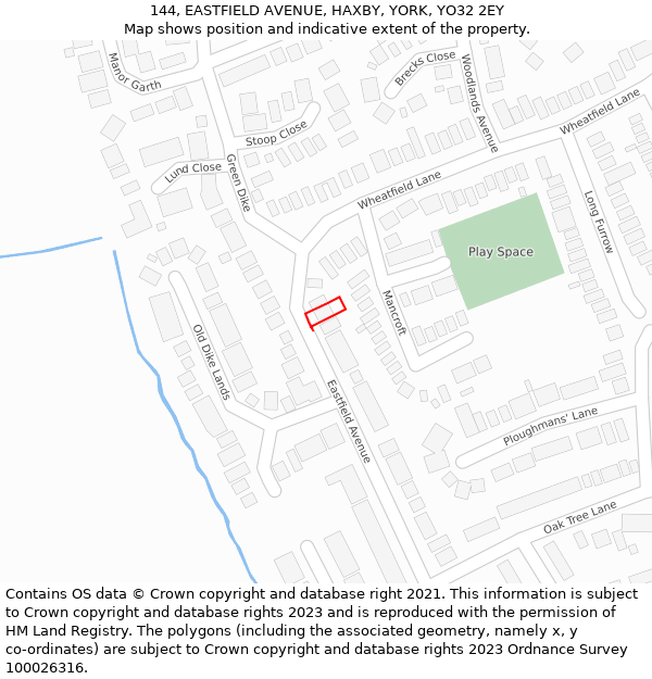 144, EASTFIELD AVENUE, HAXBY, YORK, YO32 2EY: Location map and indicative extent of plot