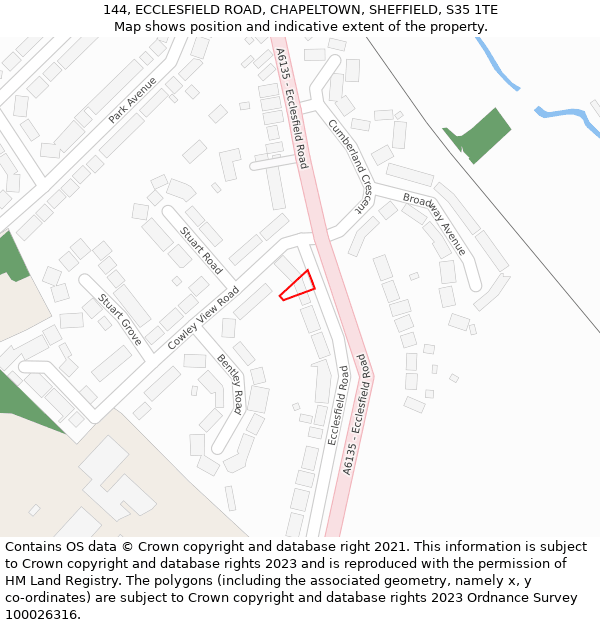 144, ECCLESFIELD ROAD, CHAPELTOWN, SHEFFIELD, S35 1TE: Location map and indicative extent of plot