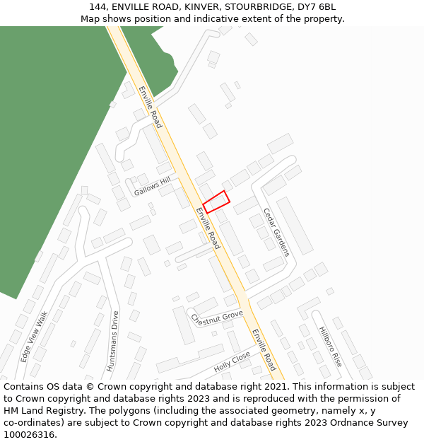 144, ENVILLE ROAD, KINVER, STOURBRIDGE, DY7 6BL: Location map and indicative extent of plot