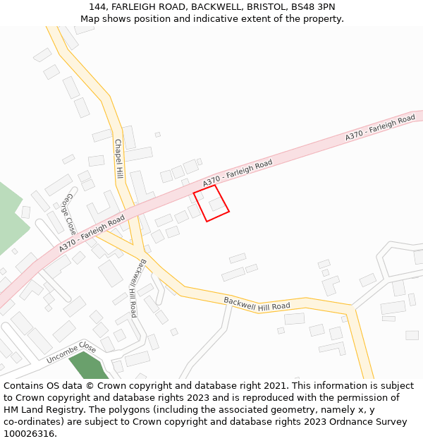 144, FARLEIGH ROAD, BACKWELL, BRISTOL, BS48 3PN: Location map and indicative extent of plot