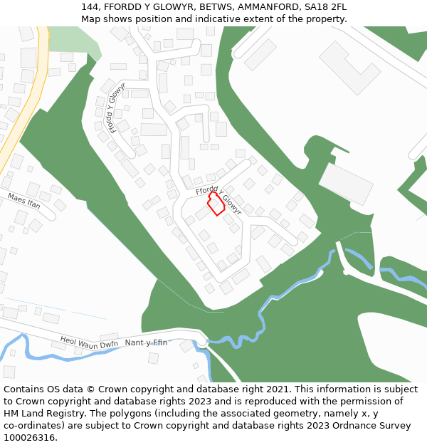 144, FFORDD Y GLOWYR, BETWS, AMMANFORD, SA18 2FL: Location map and indicative extent of plot