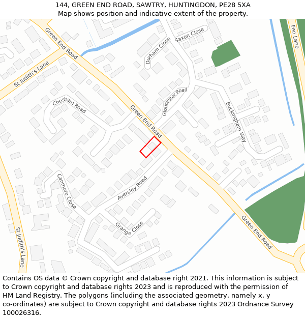 144, GREEN END ROAD, SAWTRY, HUNTINGDON, PE28 5XA: Location map and indicative extent of plot