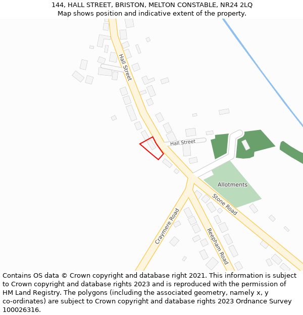 144, HALL STREET, BRISTON, MELTON CONSTABLE, NR24 2LQ: Location map and indicative extent of plot