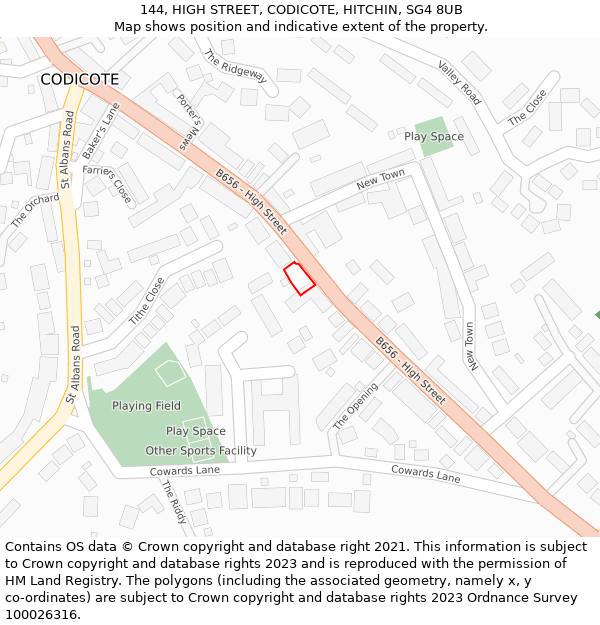 144, HIGH STREET, CODICOTE, HITCHIN, SG4 8UB: Location map and indicative extent of plot