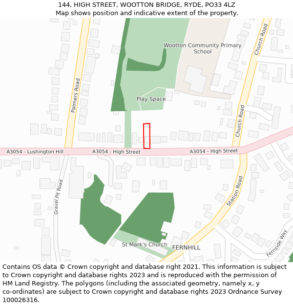 144, HIGH STREET, WOOTTON BRIDGE, RYDE, PO33 4LZ: Location map and indicative extent of plot