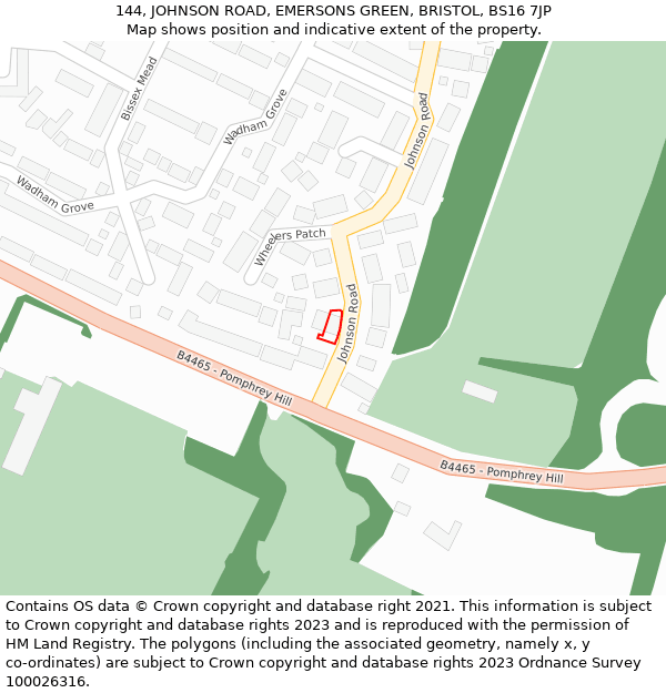 144, JOHNSON ROAD, EMERSONS GREEN, BRISTOL, BS16 7JP: Location map and indicative extent of plot