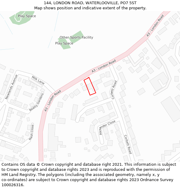 144, LONDON ROAD, WATERLOOVILLE, PO7 5ST: Location map and indicative extent of plot