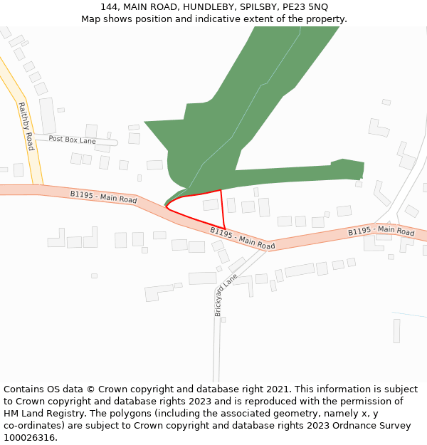 144, MAIN ROAD, HUNDLEBY, SPILSBY, PE23 5NQ: Location map and indicative extent of plot
