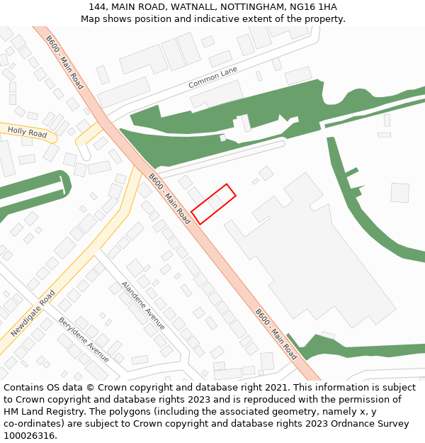 144, MAIN ROAD, WATNALL, NOTTINGHAM, NG16 1HA: Location map and indicative extent of plot