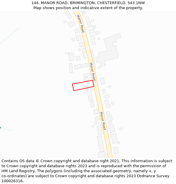 144, MANOR ROAD, BRIMINGTON, CHESTERFIELD, S43 1NW: Location map and indicative extent of plot