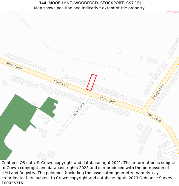 144, MOOR LANE, WOODFORD, STOCKPORT, SK7 1PJ: Location map and indicative extent of plot