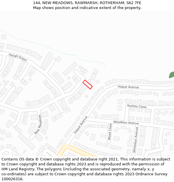 144, NEW MEADOWS, RAWMARSH, ROTHERHAM, S62 7FE: Location map and indicative extent of plot