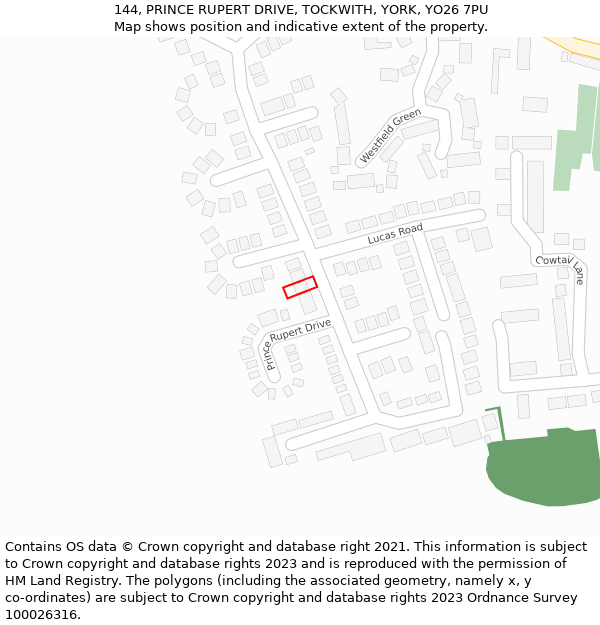 144, PRINCE RUPERT DRIVE, TOCKWITH, YORK, YO26 7PU: Location map and indicative extent of plot