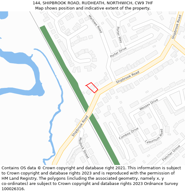 144, SHIPBROOK ROAD, RUDHEATH, NORTHWICH, CW9 7HF: Location map and indicative extent of plot