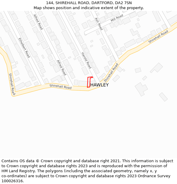 144, SHIREHALL ROAD, DARTFORD, DA2 7SN: Location map and indicative extent of plot