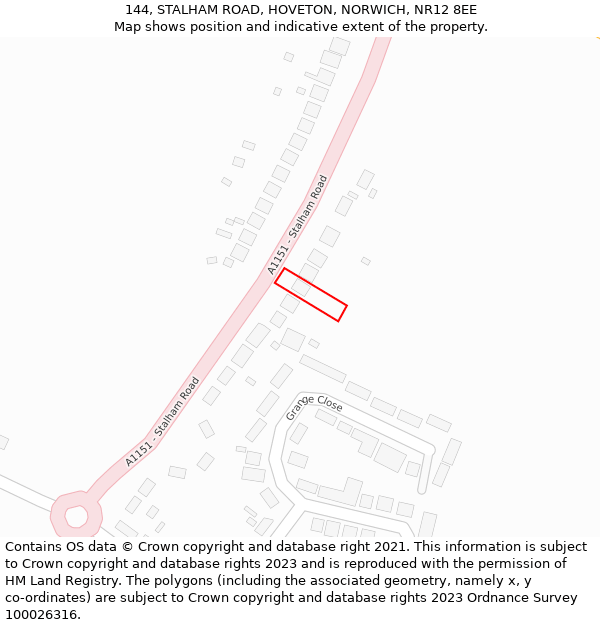 144, STALHAM ROAD, HOVETON, NORWICH, NR12 8EE: Location map and indicative extent of plot