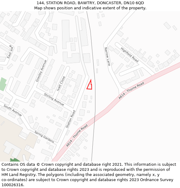 144, STATION ROAD, BAWTRY, DONCASTER, DN10 6QD: Location map and indicative extent of plot