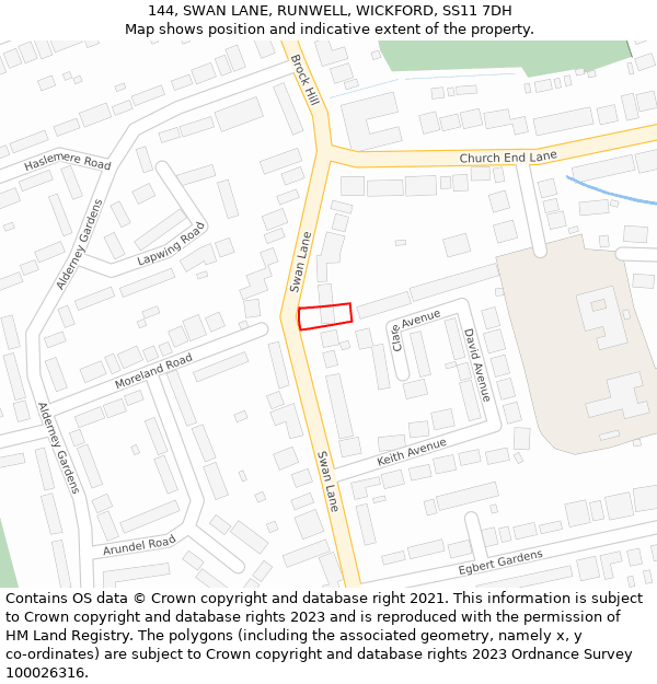 144, SWAN LANE, RUNWELL, WICKFORD, SS11 7DH: Location map and indicative extent of plot