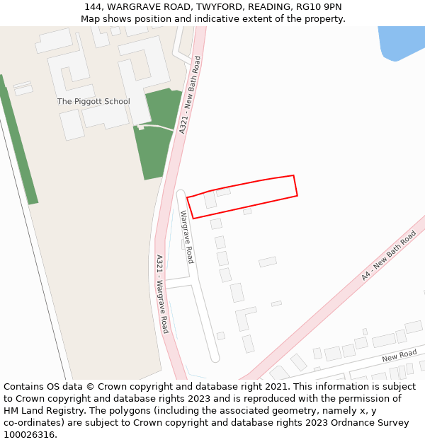 144, WARGRAVE ROAD, TWYFORD, READING, RG10 9PN: Location map and indicative extent of plot