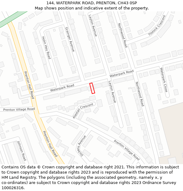 144, WATERPARK ROAD, PRENTON, CH43 0SP: Location map and indicative extent of plot