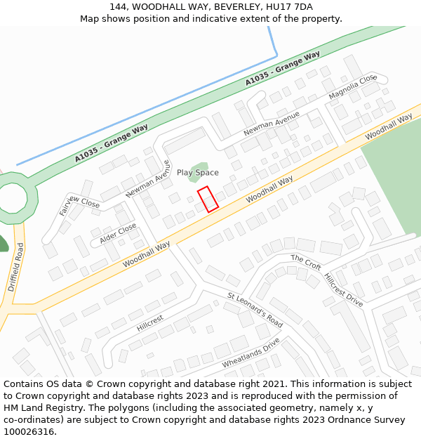 144, WOODHALL WAY, BEVERLEY, HU17 7DA: Location map and indicative extent of plot