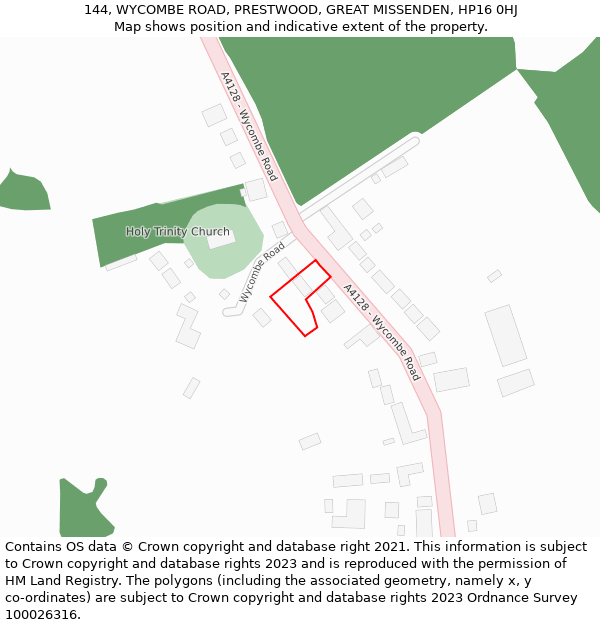 144, WYCOMBE ROAD, PRESTWOOD, GREAT MISSENDEN, HP16 0HJ: Location map and indicative extent of plot