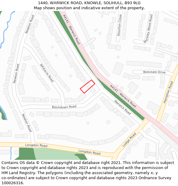 1440, WARWICK ROAD, KNOWLE, SOLIHULL, B93 9LG: Location map and indicative extent of plot