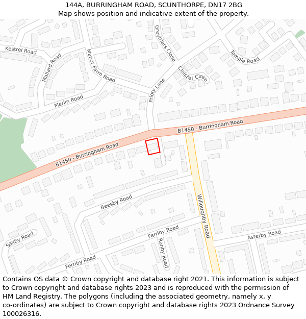 144A, BURRINGHAM ROAD, SCUNTHORPE, DN17 2BG: Location map and indicative extent of plot