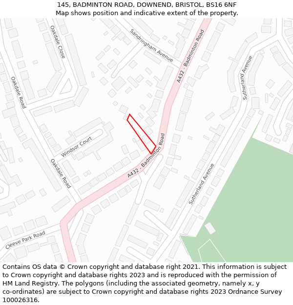 145, BADMINTON ROAD, DOWNEND, BRISTOL, BS16 6NF: Location map and indicative extent of plot