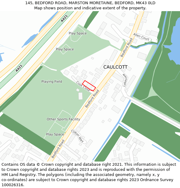 145, BEDFORD ROAD, MARSTON MORETAINE, BEDFORD, MK43 0LD: Location map and indicative extent of plot